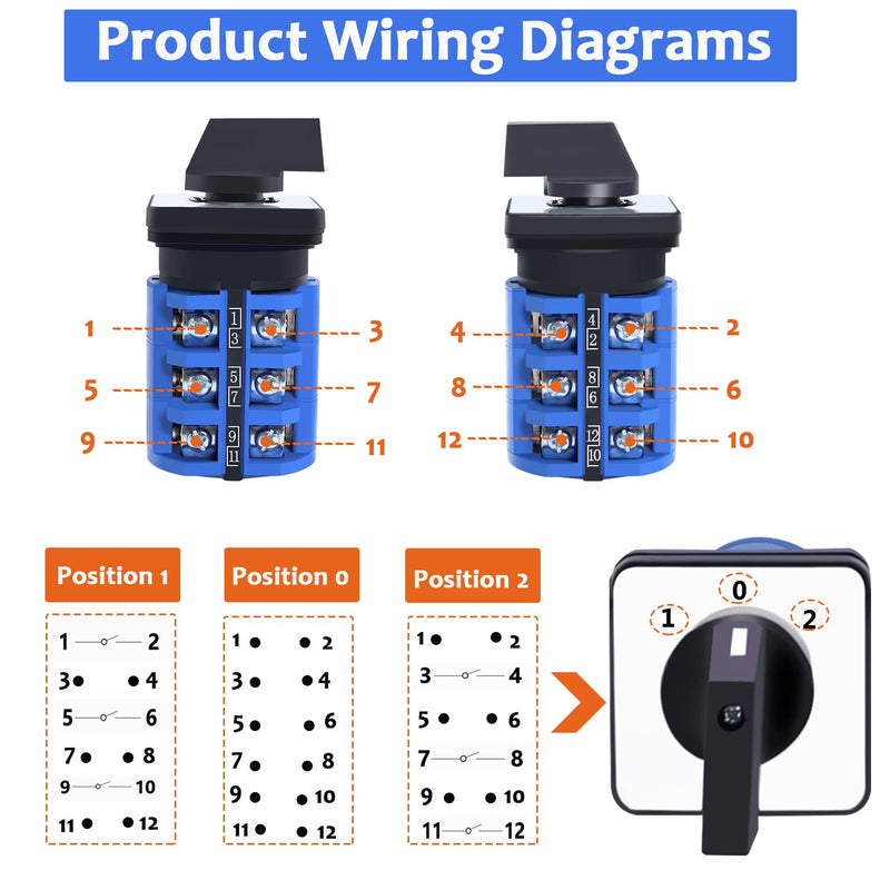 63A Rotary Changeover Cam Switch With Master Exterior Box, SZW26-63 3 Position 3 Phase 660V Universal Selector for Electrical Wiring