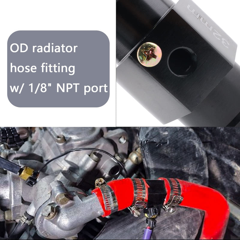 Aluminum Water Temp Meter Temperature Gauge Joint Pipe Radiator Sensor Adaptor Attachment Hose Clamps （32mm/1/8''NPT） 32mm