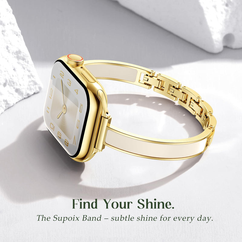 SUPOIX Bands for Apple Watch Women – Elegant Two-Tone Dressy Band | Slim Metal+Silicone Bracelet Strap for iWatch Series 11/10/9/8/7/6/5/4/SE/3/2/1-(38 40 41 42mm/44 45 46 49mm) Gold + Beige 38mm 40mm 41mm 42mm(Series 11/10)