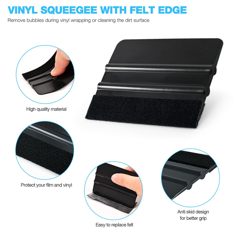 Gomake Vinyl Wrap Tool Window Tint Kit,Car Window Tint Application Kit with Small Rubber Squeegee, Vinyl Squeegee,Shank Gasket Squeegee,Mini Quarter Squeegee for Car Wrapping,Window Tinting, Black