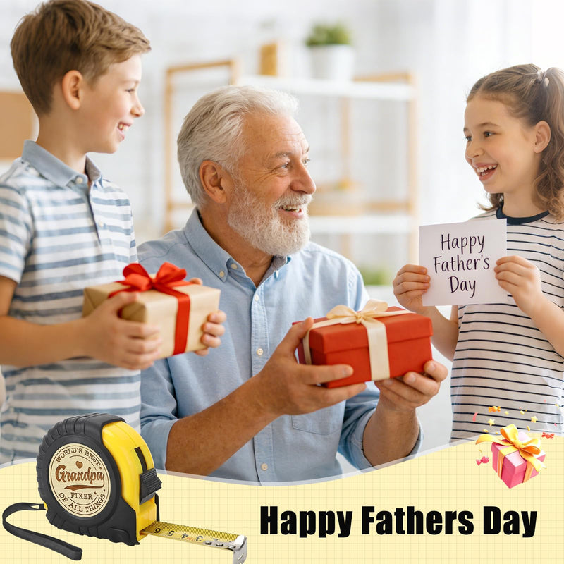 Fathers Day Grandpa Gifts from Granddaughter Grandson - Ideal Father's Day Birthday Grandparents Day Gifts for Grandpa Grandfather from Grandkids - Funny Engraved Tape Measure 25 FT Ideas Grandpa Tape Measure