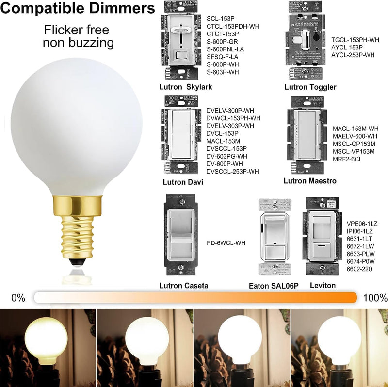 XININSUN Frosted G16.5 globe light bulb,e12 Round Candelabra Bulb 60 watt,6W Chandelier Light Bulbs,Milky White Candelabra LED Bulb,Dimmable,6W 2700K Warm White 600lm,6Pack 6W=60W-2700K