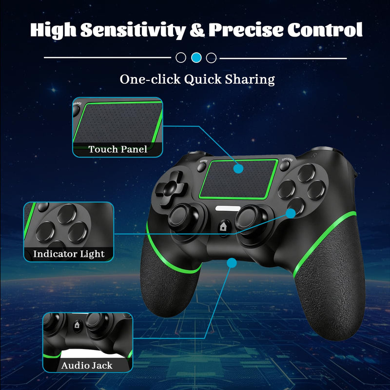 LZXWAWA Wireless Controller for Ps4 Controller Ps4/Slim/Pro/Windows PC | Touchpad/Vibration/Turbo/Built-in Speaker&3.5mm Headphone Jack/Six-axis Motion Control/USB-C Charging Cable，Black Green Green Blacck