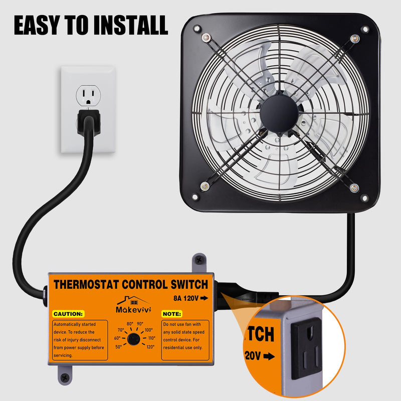 Attic Fan Thermostat-Control, Adjustable Thermostat with Overload Protector, Temperature Controlled Attic Fan, with Socket Easy to Install, Exhaust Fan Temperature Controller for Workshop, Greenhouse [Socket] 5FT
