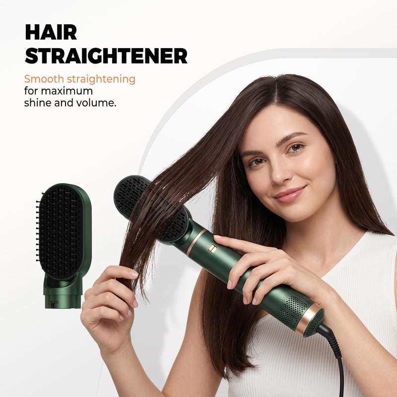 OKWRAP 5 in 1 Hair Styler, Airbrush 5 in 1 Hairstyler, Air Styler 5 in 1 | Air Brush Hair Styler with Ionic Air Curler, Hair Dryer, Hot Air Brushes for Drying, Curl, Straight, Volumise and Smooth Green Gold