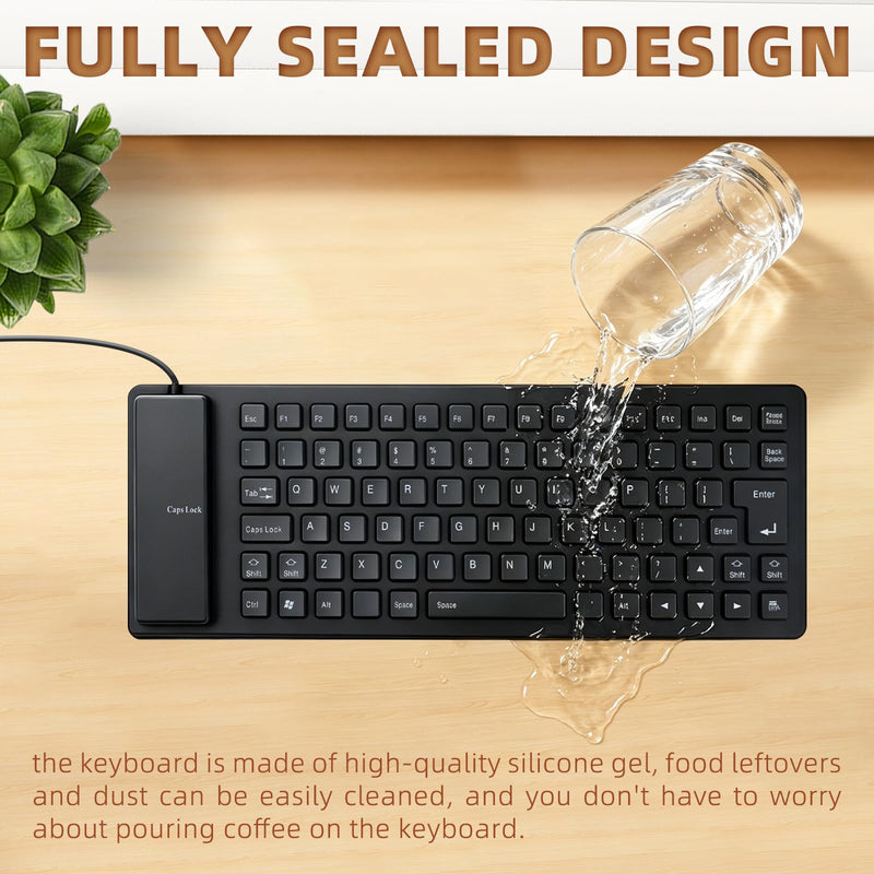 Silicone Keyboard, 85 Keys Foldable USB Wired Keyboard | Soft Touch Quiet Roll Up Keyboard Waterproof and Dustproof for PC Laptop Notebook Office Home Travel (Black)