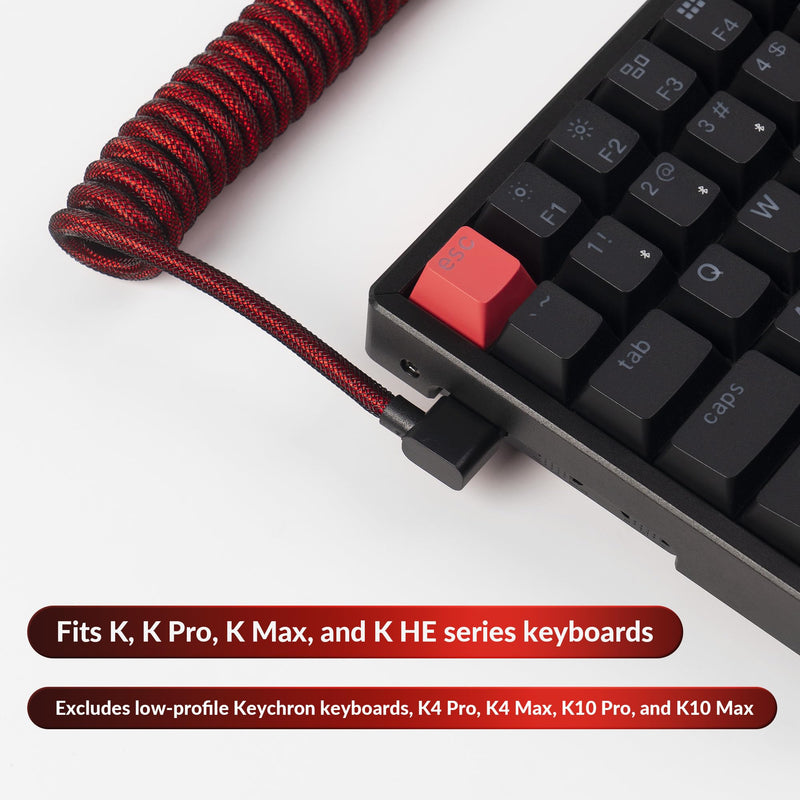 Keychron Premium Coiled USB-C Angled Red Cable, 5-Pin GX16 Detachable Metal Connector, USB-A Adapter, Double-Sleeved Design, for Mechanical Keyboards, Charging and Data Sync