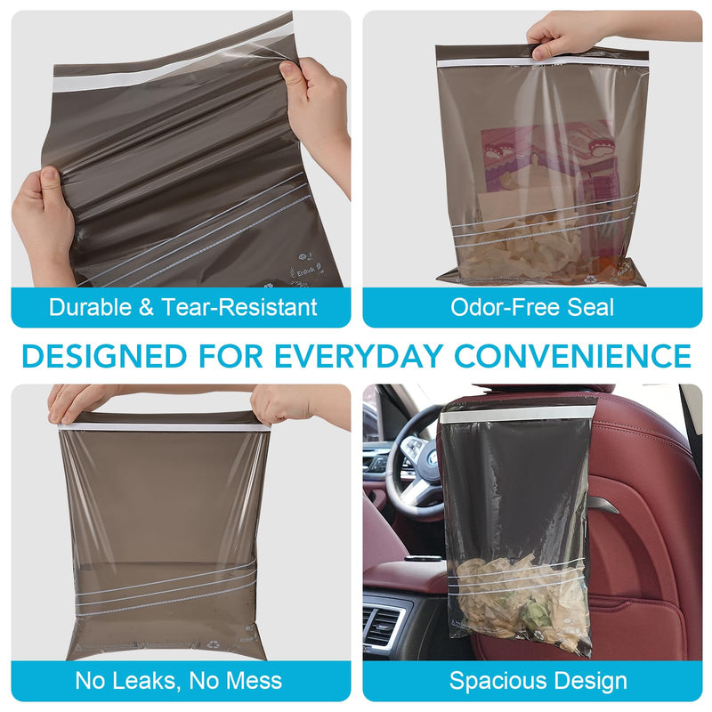 40 Pcs Disposable Car Trash Bag - Large Capacity - Car Garbage Bag Hanging from Headrest - Easy to Stick-On, Leakproof, Smellproof Car Trash Can, Puke Bags - Ideal for Travel, Camping, and Home Use Black