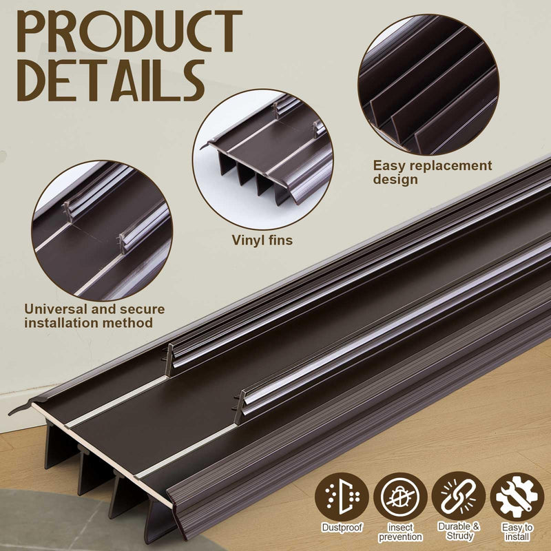 Pushglossy 2 Pcs Door Bottom 36" Long 1 3/4" Wide Replacement Threshold Seal with Vinyl Fins Weatherstrip Draft Stopper for Interior Exterior Doors(Brown,Kerf Style) Brown Kerf Style Door Bottom