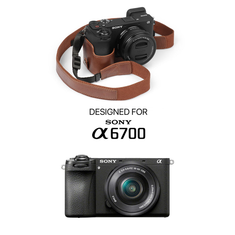 Mega Gear Genuine Leather Half Camera Case for Sony Alpha a6700 - Stylish and Protective (Brown) Brown