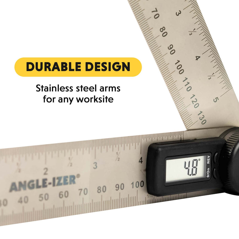 General Tools Digital Angle Finder Ruler #822 - 5" Stainless Steel Woodworking Protractor Tool with Large LCD Display 5-Inch