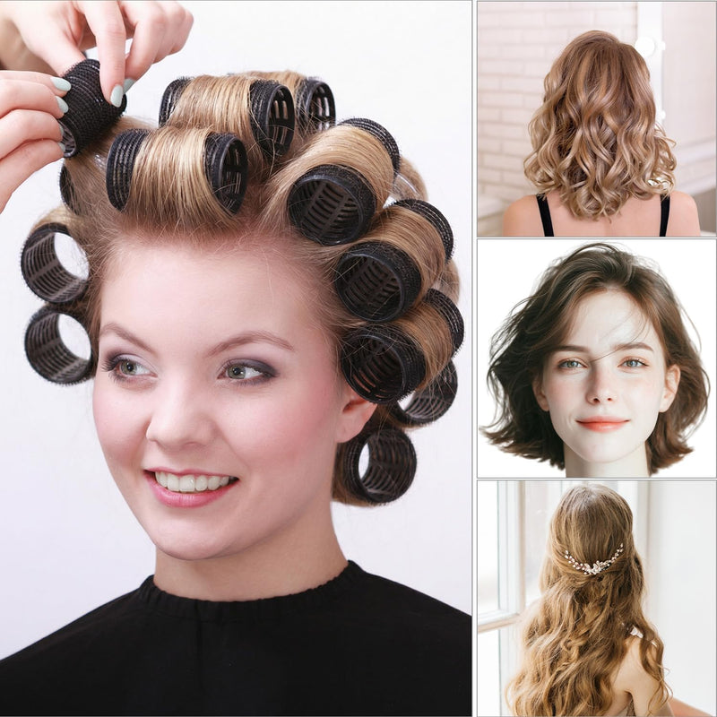 QWORK® 24 Pcs Hair Rollers Set - 12 Self Grip Hair Curlers (Ø48mm) & 12 Duckbill Clips (90mm), DIY Salon Hairdressing Tools for Long, Medium, Short Hair 1 count (Pack of 1)