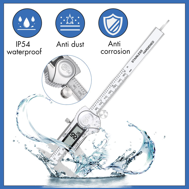 Electronic Digital Calipers, inch and Millimeter Conversion,LCD Screen displays 0-6" Caliper Measuring Tool, Automatic Shutdown, Suitable for DIY/Jewelry Measurement (150mm inch/mm/Fraction) 150mm inch/mm/fraction
