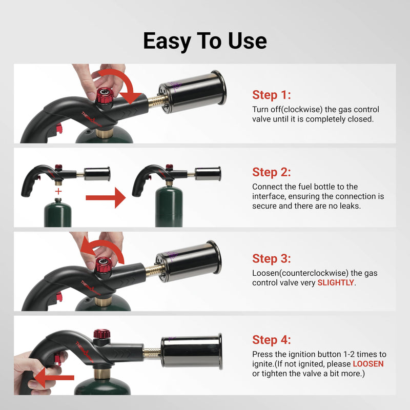Powerful Propane Torch, Kitchen Cooking Torch, Culinary Torch Lighter, Adjustable Blow Torch for Sous Vide Searing Steak, BBQ, Grill, Campfire Charcoal Starter (Propane Tank Not Included) Black