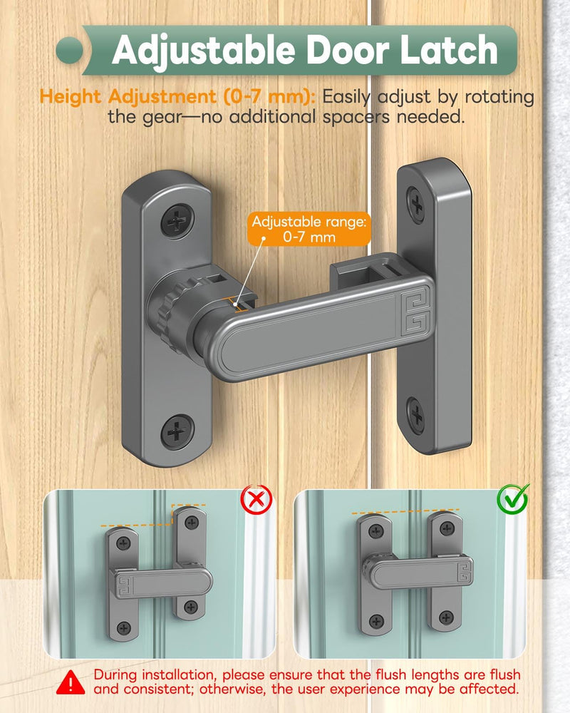 Adjustable Barn Door Locks, 90/180 Degree Sliding Door Latch, Protect Home Security Gate Latch for Bedroom, Barn, Cabinet, Garden, Fence (Grey-2 Pcs) Grey-2 Pcs