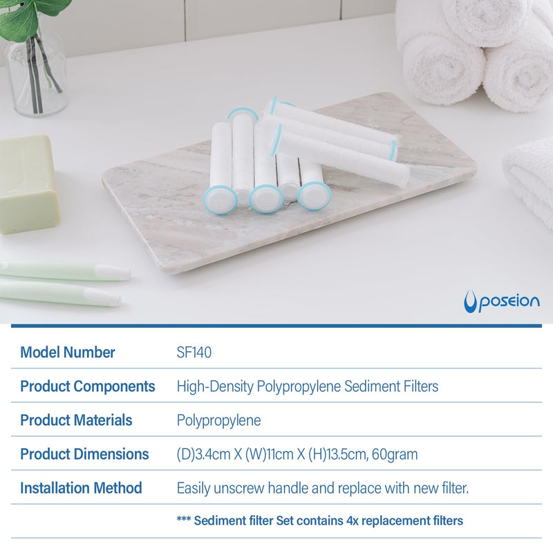 POSEION Shower Head Sediment Filter 4 ea. – Replacement Showerhead Filters Soft Water High Density Polypropylene for Hard Water Softener Remove Rust Hydrate Dry Hair Scalp Skin Made in Korea SF140