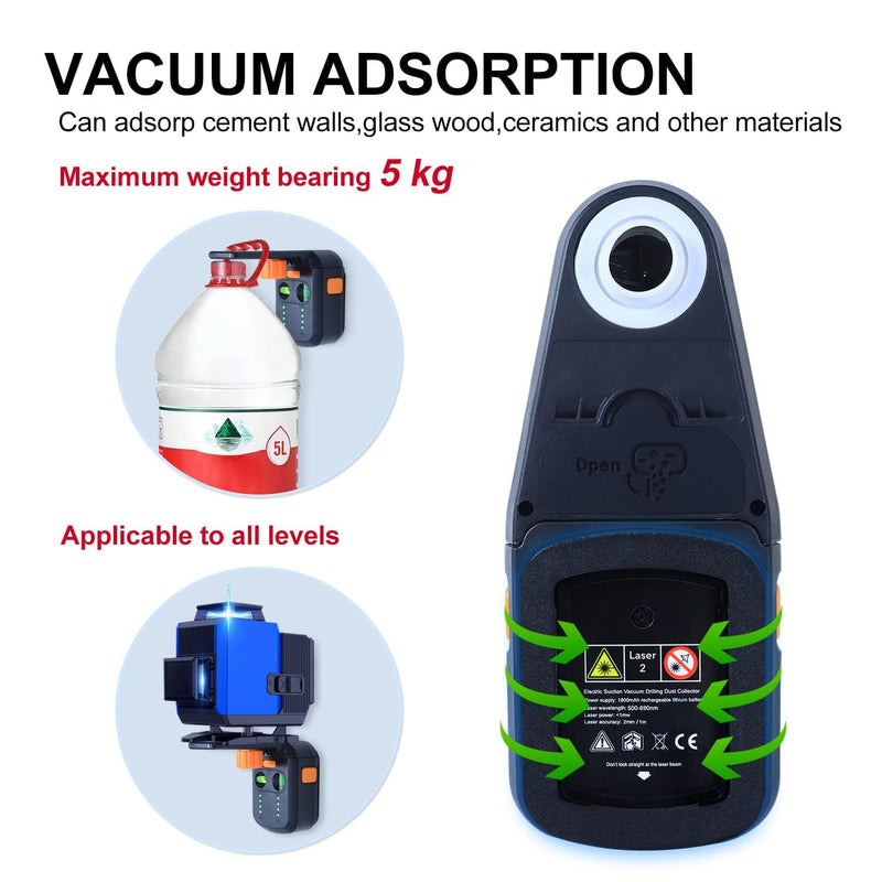Xin Tester 3 in 1 Suction Laser level Tool with Drill Dust Collector, Single Line Laser Stand Big Suction Cup Wall Laser Level for Picture Hanging Painting DIY Projects Renovations