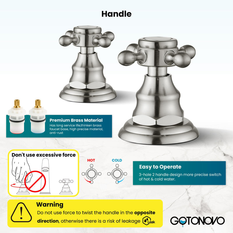 gotonovo 8 inch Widespread Bathroom Sink Faucet Fixtures Bathroom Faucets for Sink 3 Hole 2 Cross Handles Deck Mount with Pop Up Drain Water Supply Lines No Label Brushed Nickel