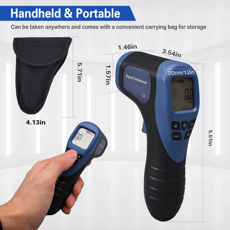 Handheld Digital Laser Tachometer - Non-Contact RPM Meter, Measures 2.5-99,999 RPM, High Precision with LCD Display, Reflective Tape Included, Ideal for Motor Speed and Industrial Use