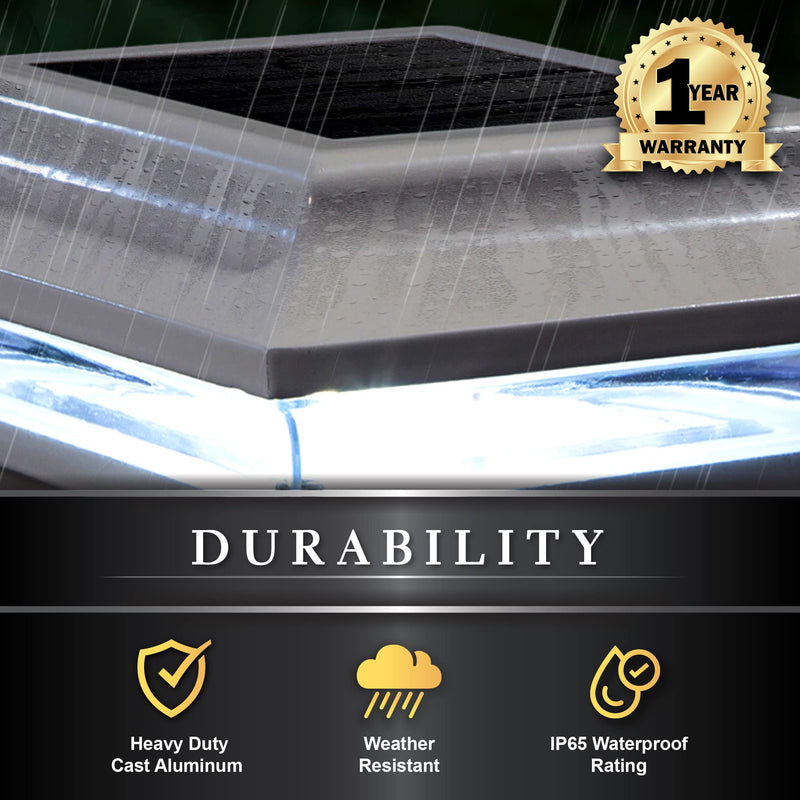 Classy Caps SL211W 4x4 Imperial Solar Post Cap, White – High-Performance LED Lights, Durable Cast Aluminum, Warm and Cool Light Modes, Fits 4"x4" or 3.5"x3.5" Posts, Ideal for Decks, Fences 4x4 Inch
