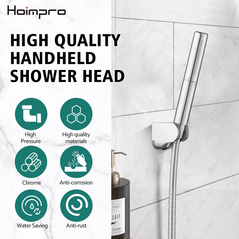 Homipro Chrome Brass 2 In 1 Function High Flow Handheld Shower Head Set High Pressure 7 Inch Chrome Finish Shower Head Sprayer Hand Shower Wand with 59 Inch Hose, Bracket Polished Chrome