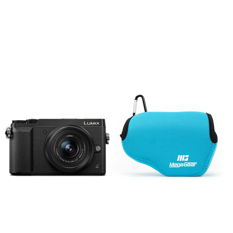MegaGear MG736 Panasonic Lumix DC-GX950, GX900, DC-GF10, DC-GX850, DC-GF9, DC-GX800, DMC-GX85, GX80 (12-32mm), DMC-GF8, DMC-GF7, DMC-GF6, DMC-GF5 Ultra Light Neoprene Camera Case - Blue, PU Leather 12-32mm