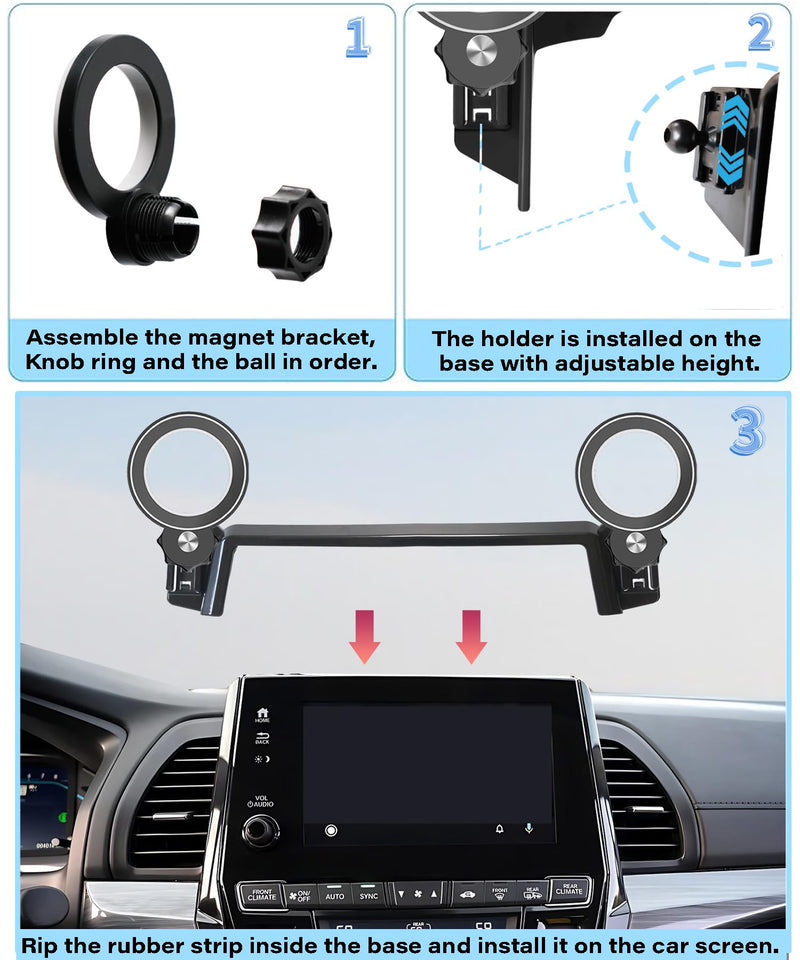 Car Phone Holder for Honda Odyssey 2018-2024 8-inch Screen Accessories | MagSafe Strong Magnetic Clip-On Cell Phone Mount, Dual Slots Holders for Driver & Passenger, 360° Rotatable Hands-Free Holder fit for 2018-2024 Honda Odyssey (8 Inch Screen)