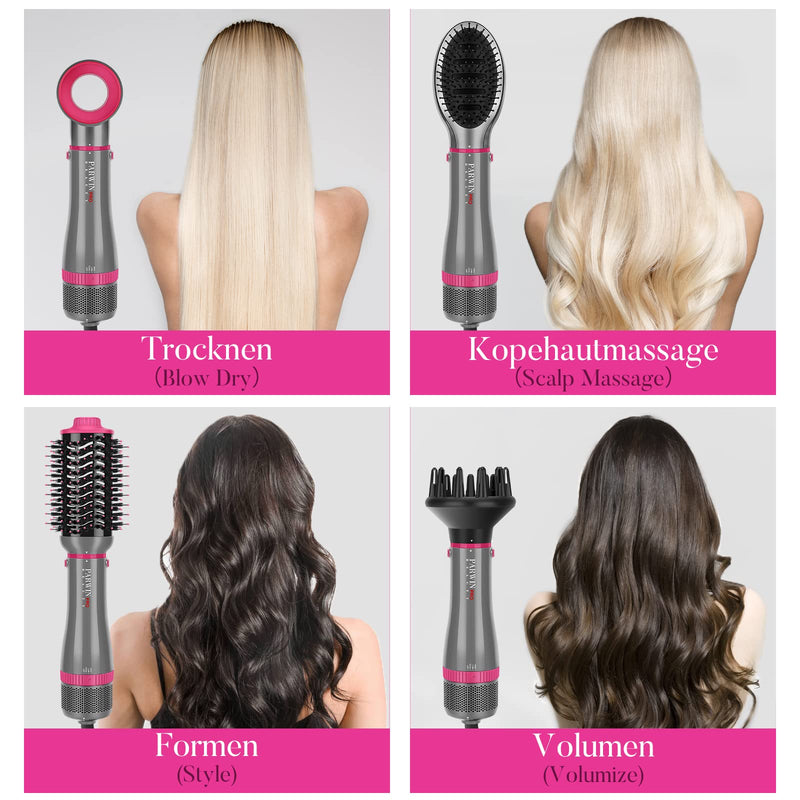 4-in-1 Hair Dryer Brush Set, Multi Air Styler with Diffuser and Hot Brush | Hairdryer, Hot Air Brush, Hair Diffuser and Hot Brush, Ionic Care, Frizz Control, Gray Gray - Standard