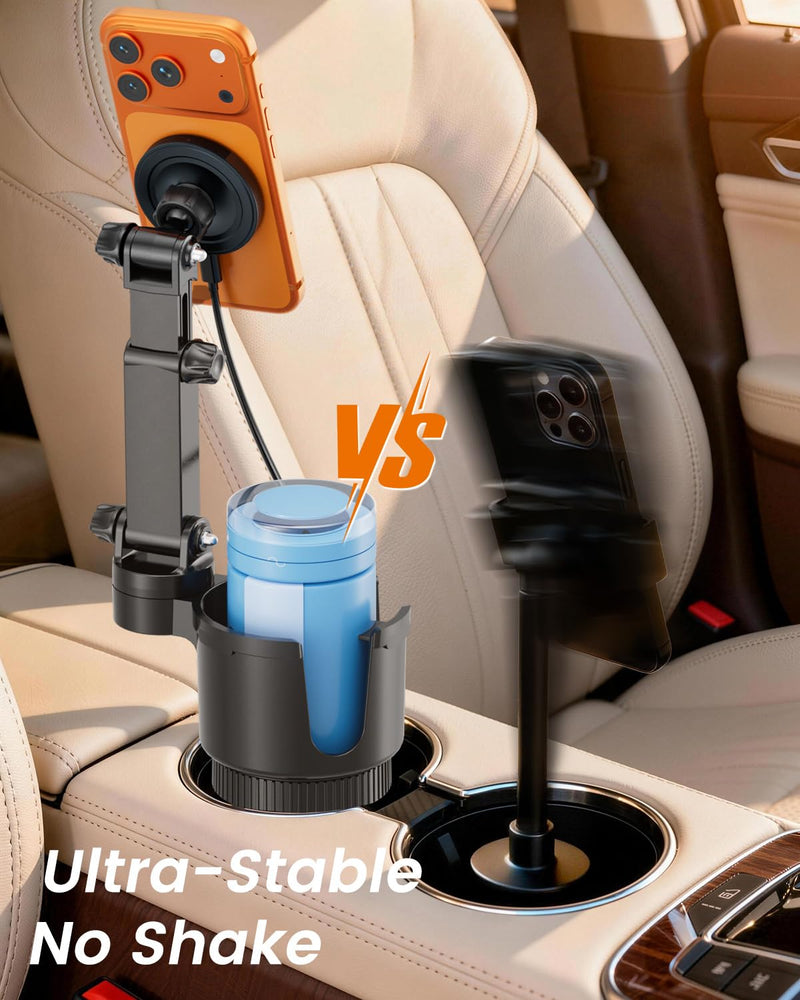 OHLPRO for iPhone 17 Pro Max MagSafe Car Charger Cup Holder Mount, 15W Fast Wireless Magnetic Charging Phone Holder for iPhone 16 15 14 13 Series, Adjustable Car Mount with Large Cup Base,Red Red