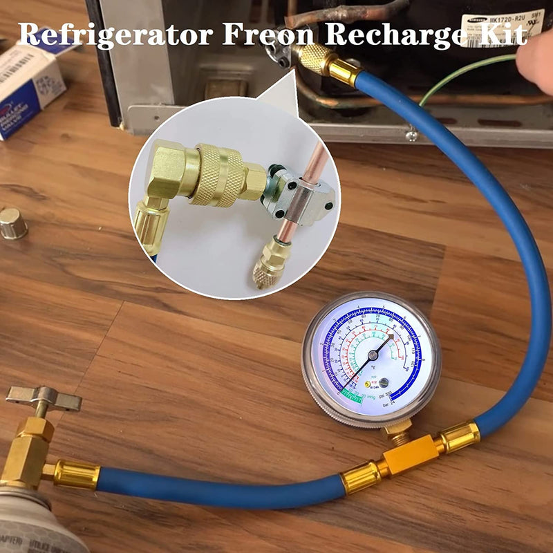 Refrigerator Freon Recharge Hose with Gauge Kit-A/C R134a R12 R22,Universal Retrofit Valve,with BPV31 Bullet Piercing Tap Valve,R134a Self-Sealing Adapter for Home/Car A/C Refrigerant System (5) 5