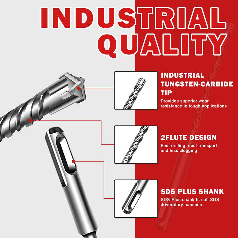 10 Pack 1/2" x 6" SDS Plus Rotary Hammer Drill Bits Set, Cross Carbide Tip, Heavy Duty Masonry Drill Bits for Concrete, Brick Hammer Drill Bits - Concrete Drill Bit Set 1/2" x 6" Length :6 inch