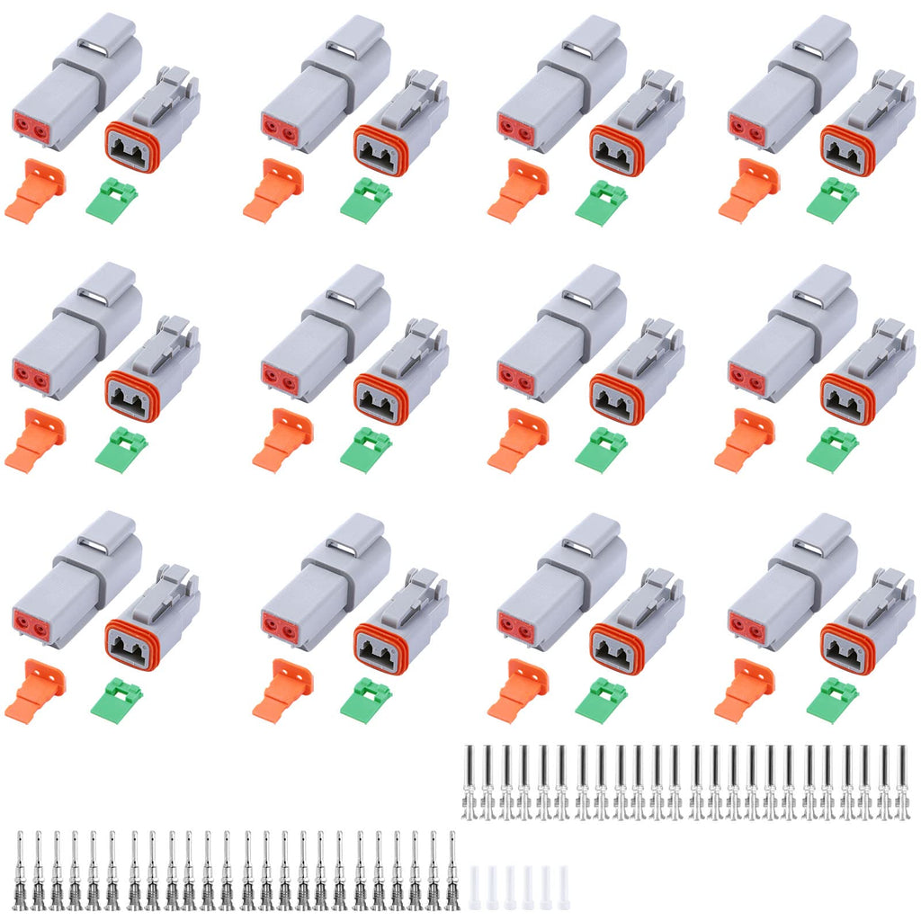 102PCS 2 Pin Way Deutsch DT Gray Connector 12 Set，Size 16 Solid Contacts Waterproof Electrical Wire Connector with Seal Plug for Truck, Off-Road Vehicles, Marine, Motorcycle Wiring 2 Pin (12set)