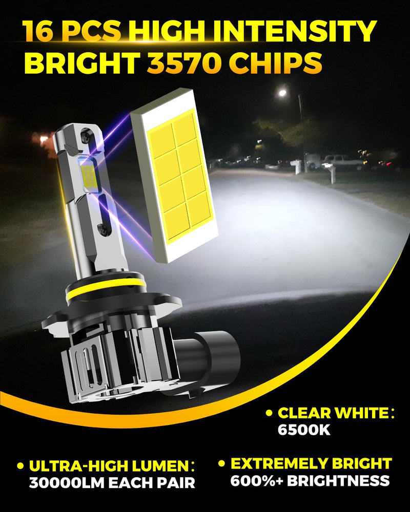 9006/HB4 LED Fog Light Bulbs or DRLs, 30000LM 600% Super Bright, 1:1 Size Driving Lights with Cooling Fan, IP67 Waterproof, Low Driving Lights, Plug & Play, 2-Pack