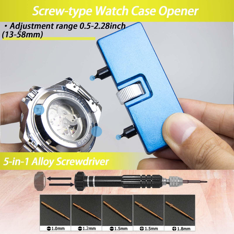 Watch Repair Kit, GLDCAPA Watch Press Tool Set, Watch Case Opener, Watch Battery Replacement, Watch Band Replacement Tool, Watch Repair Screwdriver, Watch Back Remover Holder, Spring Bar, Tweezers