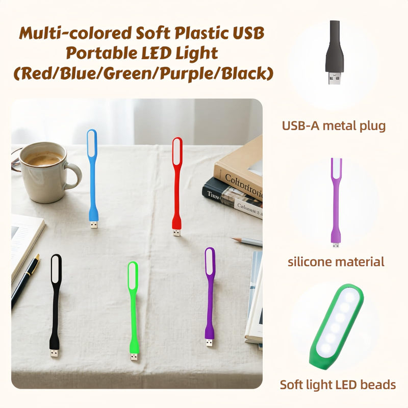USB LED Light,5 Pcs Mini Flexible Reading Light, Eye-Caring LED Lamp for Laptop Keyboard, Book, Night Light, Portable USB Type-A Light Compatible with Laptop, Desktop,Power Bank