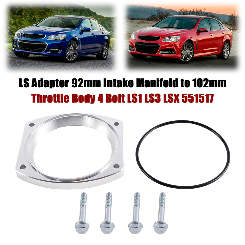 Bruce & Shark 102mm Aluminum Throttle Body Adapter Spacer Plate Kit Compatible with GM LS1 LS3 LSX LS Engine, With 4 Bolt & O-Ring