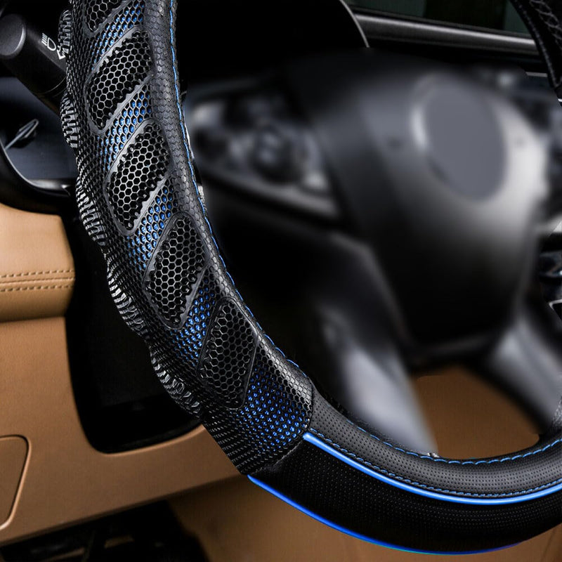 Flying Banner car Steering Wheel Cover Faux Leather Massage Universal fit 3D Honeycomb Hole Anti-Slip Sporty 15 Inches (Blue Black) Blue black