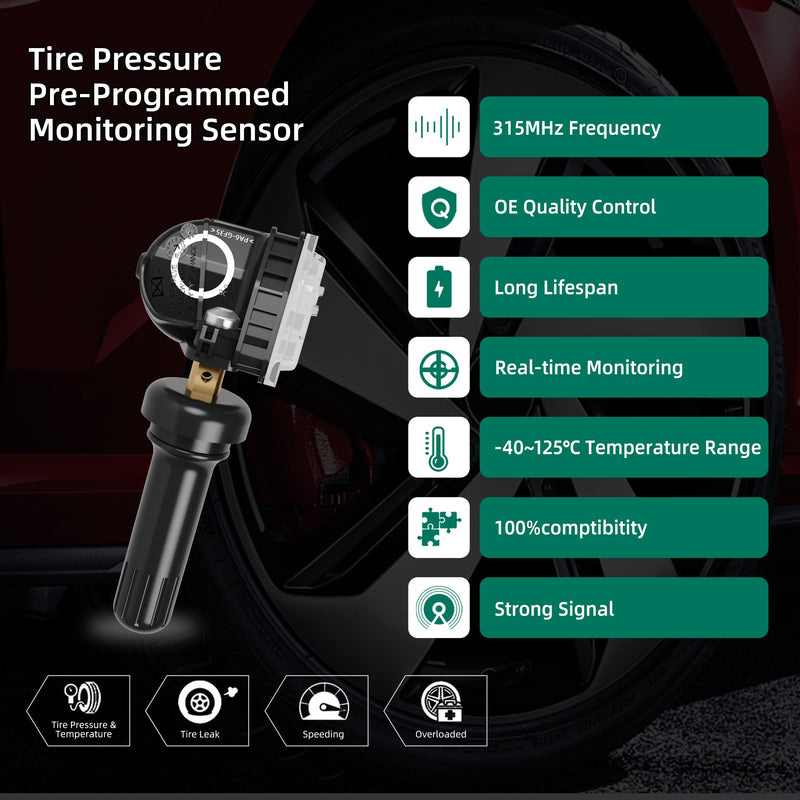 CDWTPS TPMS Sensor Ford,4-Pack 315MHZ Tire Pressure Monitor Sensors Fit for Ford F-150 Edge Ranger Flex Mustang Explorer Lincoln MKS MKX Replaces# F2GT1A180AB F2GT1A150AB F2GZ1A189A GL3T1A180GB