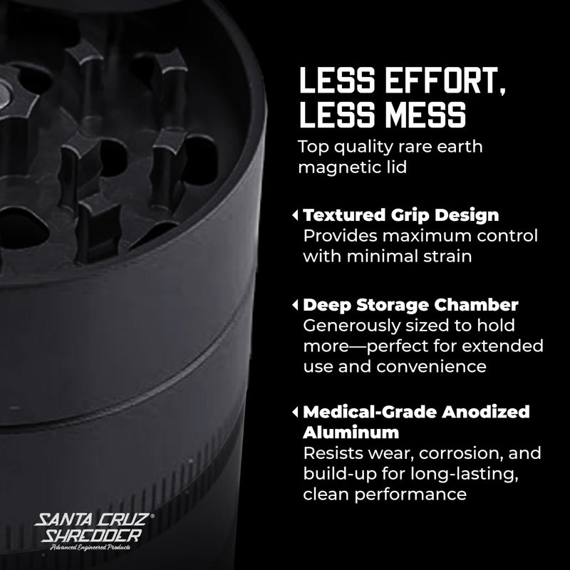 Santa Cruz Shredder Herb Grinder 3 Piece Medium 2 1/8" Superior Grip and Aluminium (Black) Black