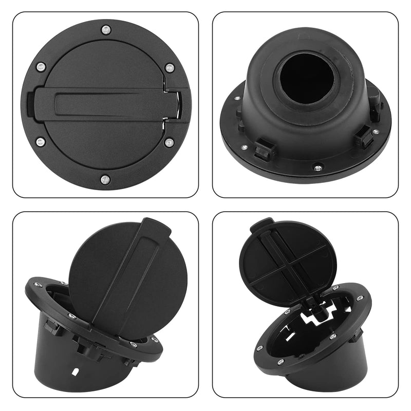 Fuel Filler Door Cap Black Gas Cover Cap Compatible with Jeep Wrangler 2007-2017 JK & Unlimited 2 door and 4 door + US Flag stickers cross bar Accessories，Aluminum+ABS Accessories