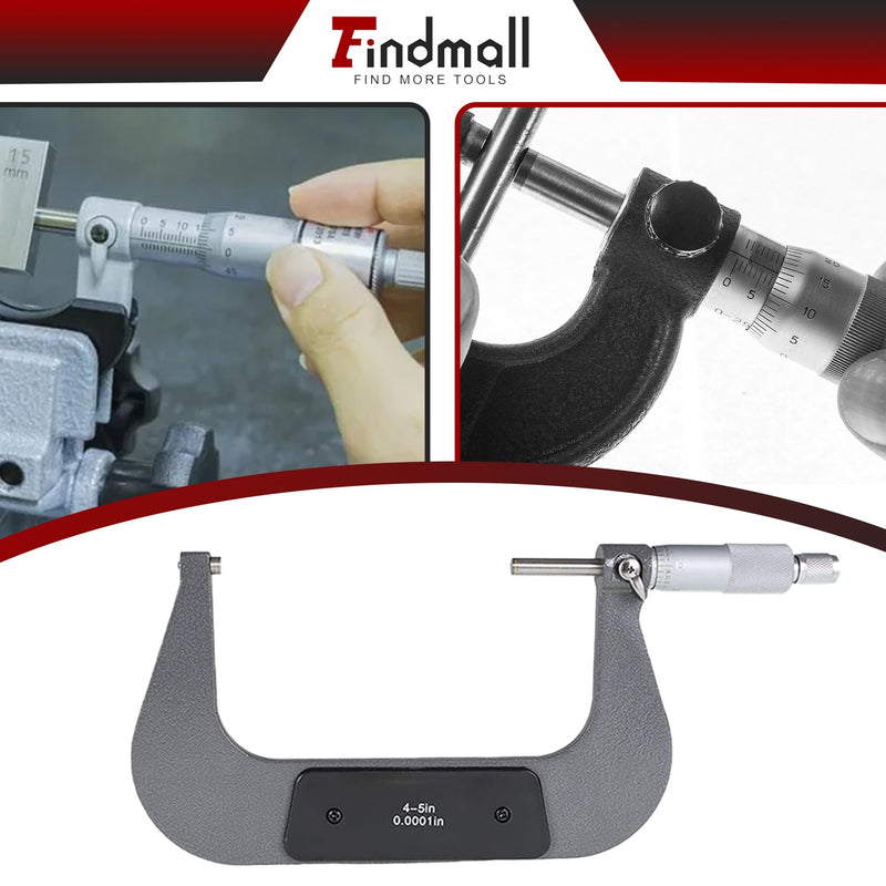findmall 4-5" Outside Micrometer 0.0001" Carbide Tipped 4-5 Inch Micrometer Machinist Tool