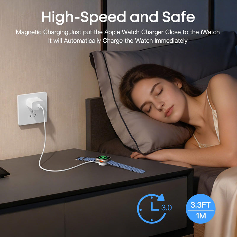 2026 Upgraded Wireless Charging USB-C 3.3FT Cable for Apple Watch Charger | iWatch Portable Travel Apple Watch Magnetic Charger Compatible with Apple Watch Series Ultra/SE 3/SE 2/11/10/9/8/7/6/5/4/3/2 3.3ft-Whtie