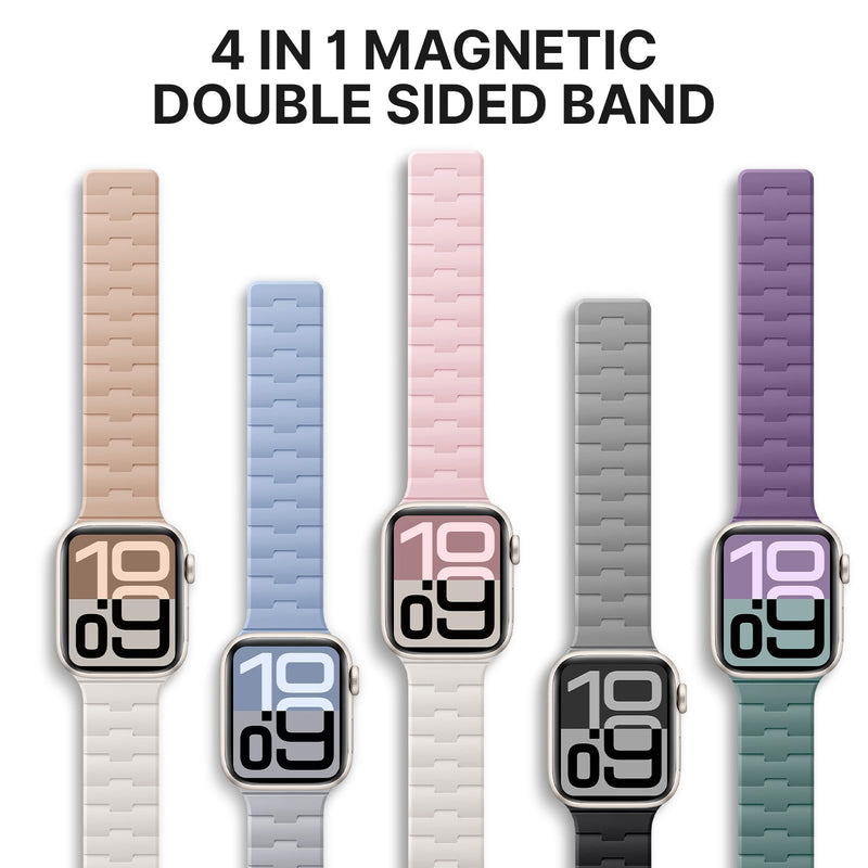Bandletic Magnetic Silicone Compatible with Apple Watch Bands for Women | Double Sided Wearable, Soft Magnet Sport Strap for iWatch Series 11/10 42mm, 9/8/7 41mm, SE3/SE2/SE/6/5/4 40mm, 3/2/1 38mm Starlight/Milk Tea 38mm/40mm/41mm/42mm(series 11 10)