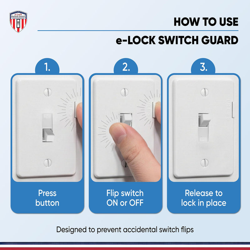 eLock Switch Guard for Toggle Switches | Child Proof Light Switch Lock with ON/OFF Push Button | Made in USA | Protect Devices, TV's, Security Camera, Gas Fireplace | Safety Cover | Ivory | 2 Pack 2 Count