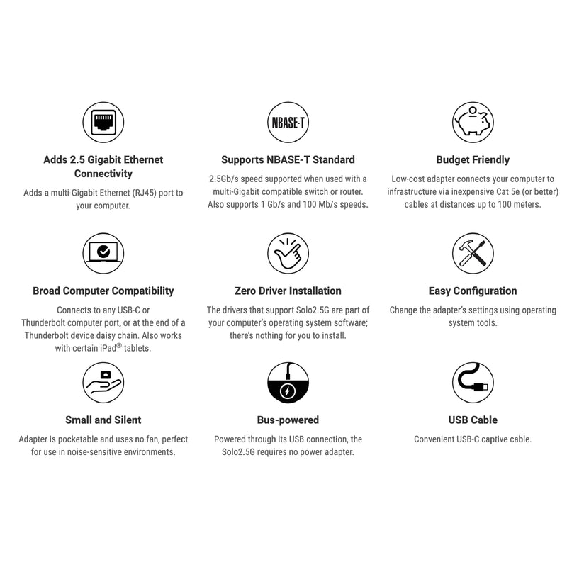 Sonnet Solo2.5 USB-C to 2.5 Gigabit Ethernet Adapter