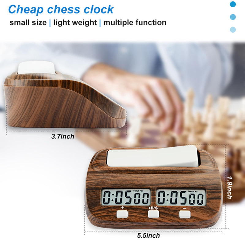 Chess Clock Digital Chess Timer with Delay and Bonus Professional for Board Games Timer Wood Grain Color