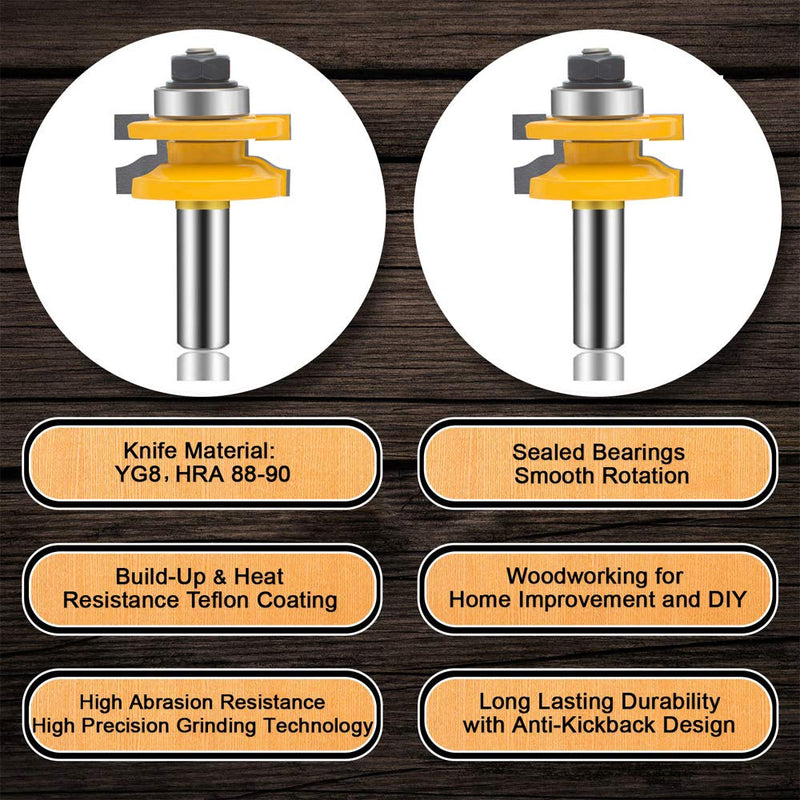 LEATBUY Woodwork Router Bits Set 1/2 Inch Shank Router Bit 3PC Half Round Wood Door Cabinet Shelf Edge Cutting Router Bits Sets Radius 1/8", Woodworking Milling Tool Router Set Cutter (KY4) KY4
