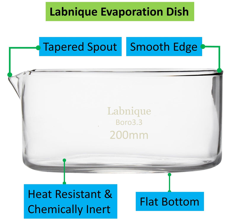 Labnique Borosilicate Glass Crystallizing Dish with Spout, Evaporation Dish (200mm), 2000 ml Capacity 200mm