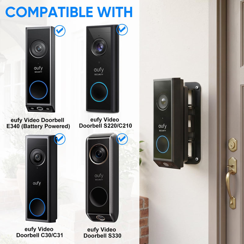 Doorbell Mount for eufy Video Doorbell E340/C31/C30/C210/S330/S220, 45° Left/Right Adjustable Angle for Wider View, Weather-Resistant Wedge Wall Bracket for eufy Doorbell, No Drilling Installation