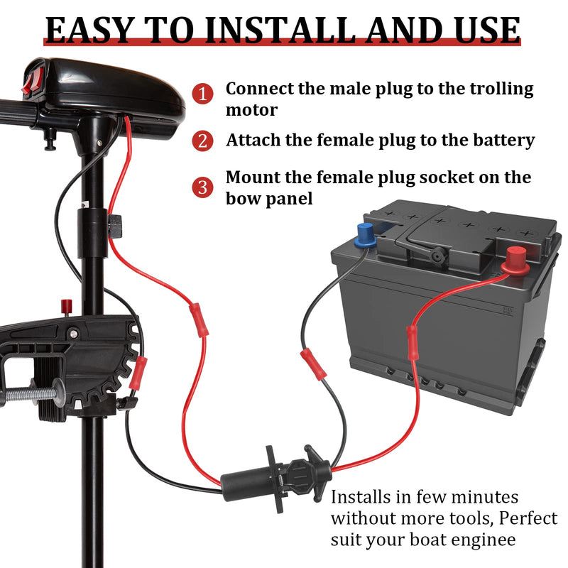 Trolling Motor Plug, Waterproof 12V-24V Quick Connect Boat Plug, 8 Gauge 2-Wire Trolling Motor Connector and Receptacle for Minn Kota Boat, Trolling Motors Marine for Electric Boat Plug and Receptacle